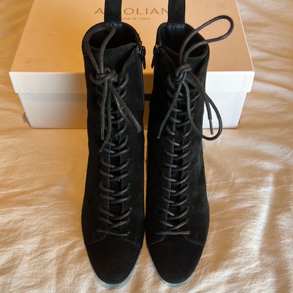 A. Soliani Venezia lace up block heel boots in black suede - Picture 2 of 6